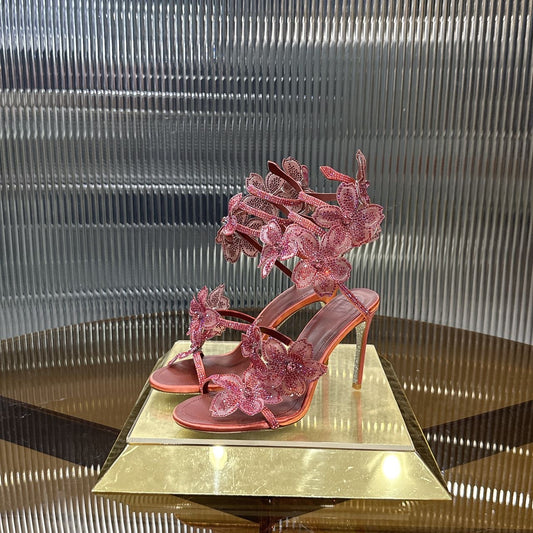 Rene Caovilla Peach Flower Sandal
