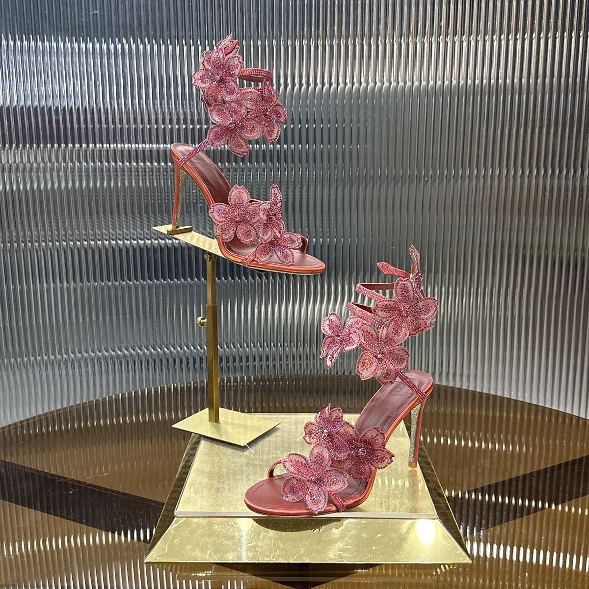 Rene Caovilla Peach Flower Sandal