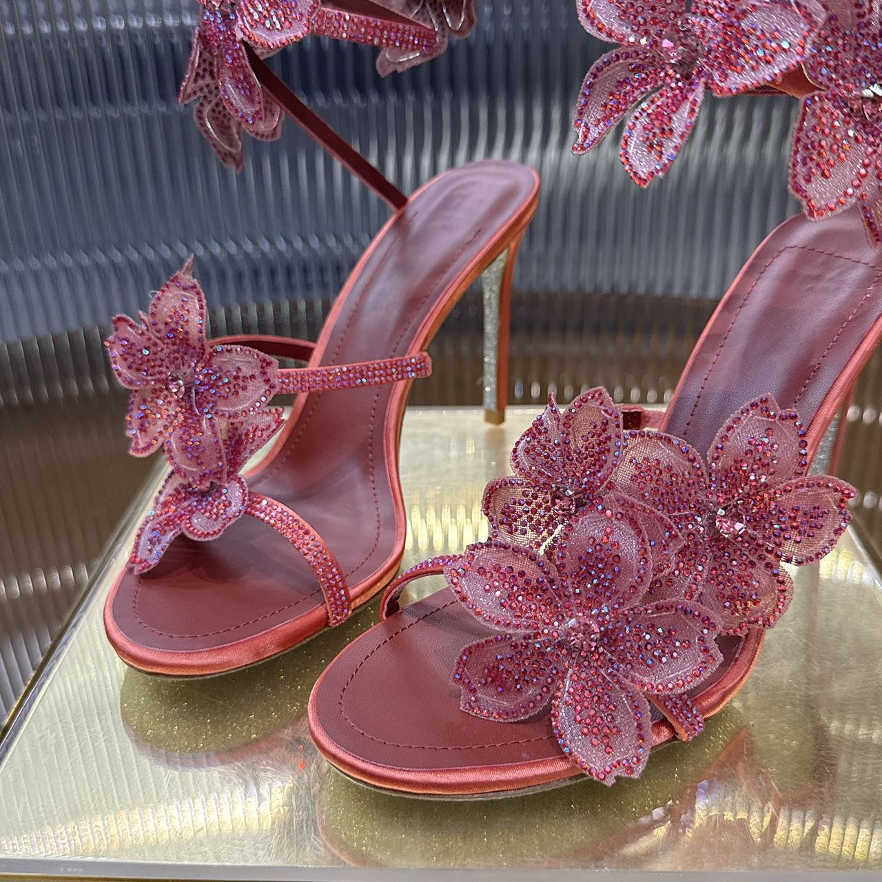 Rene Caovilla Peach Flower Sandal