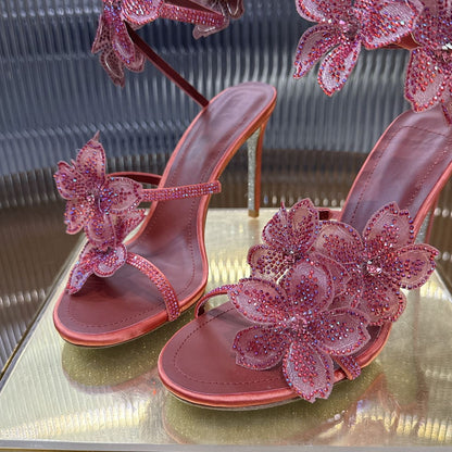 Rene Caovilla Peach Flower Sandal