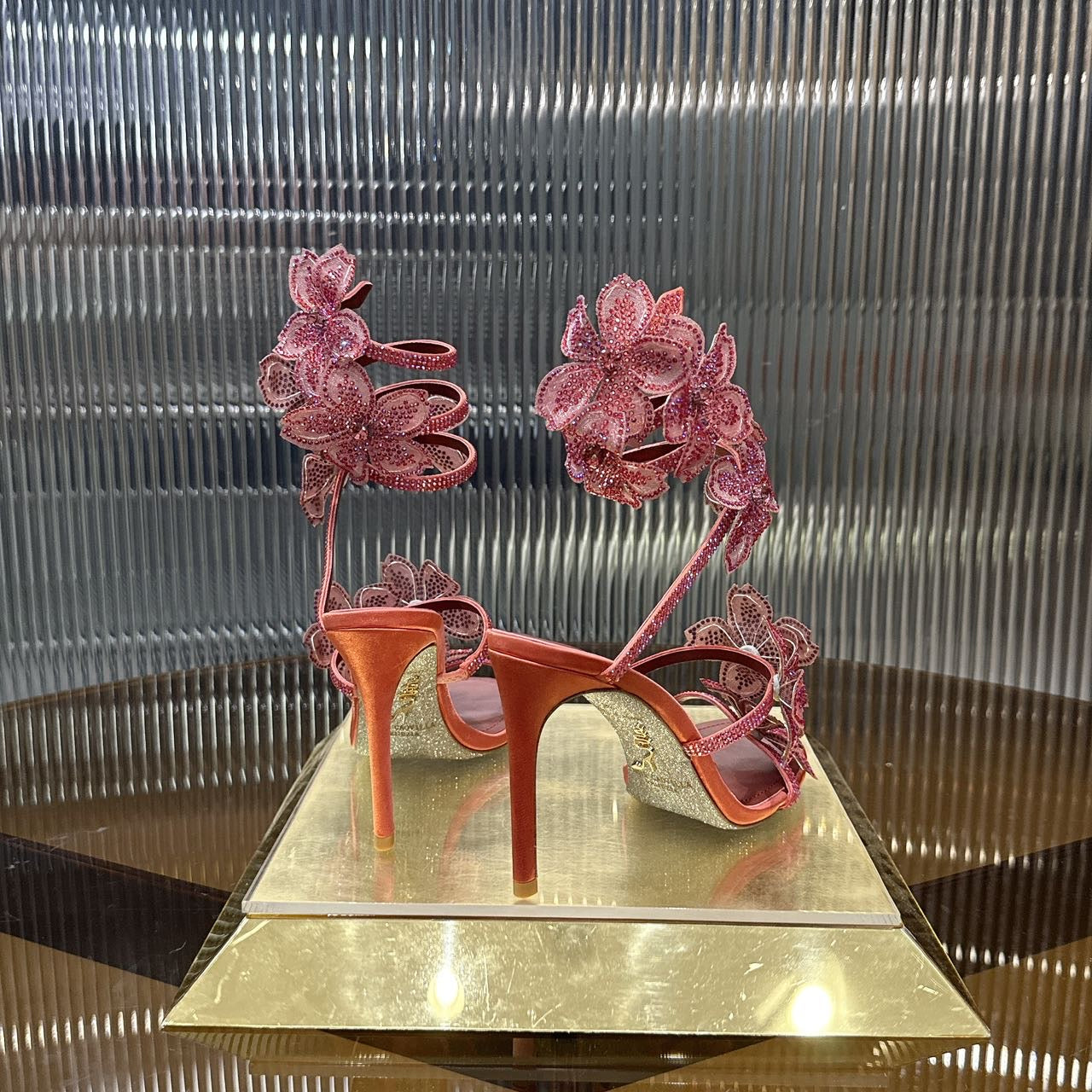 Rene Caovilla Peach Flower Sandal