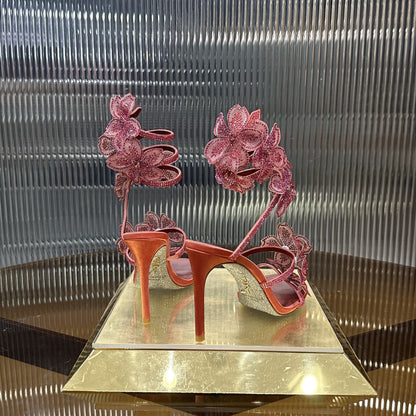 Rene Caovilla Peach Flower Sandal