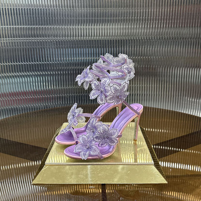Rene Caovilla Peach Flower Sandal