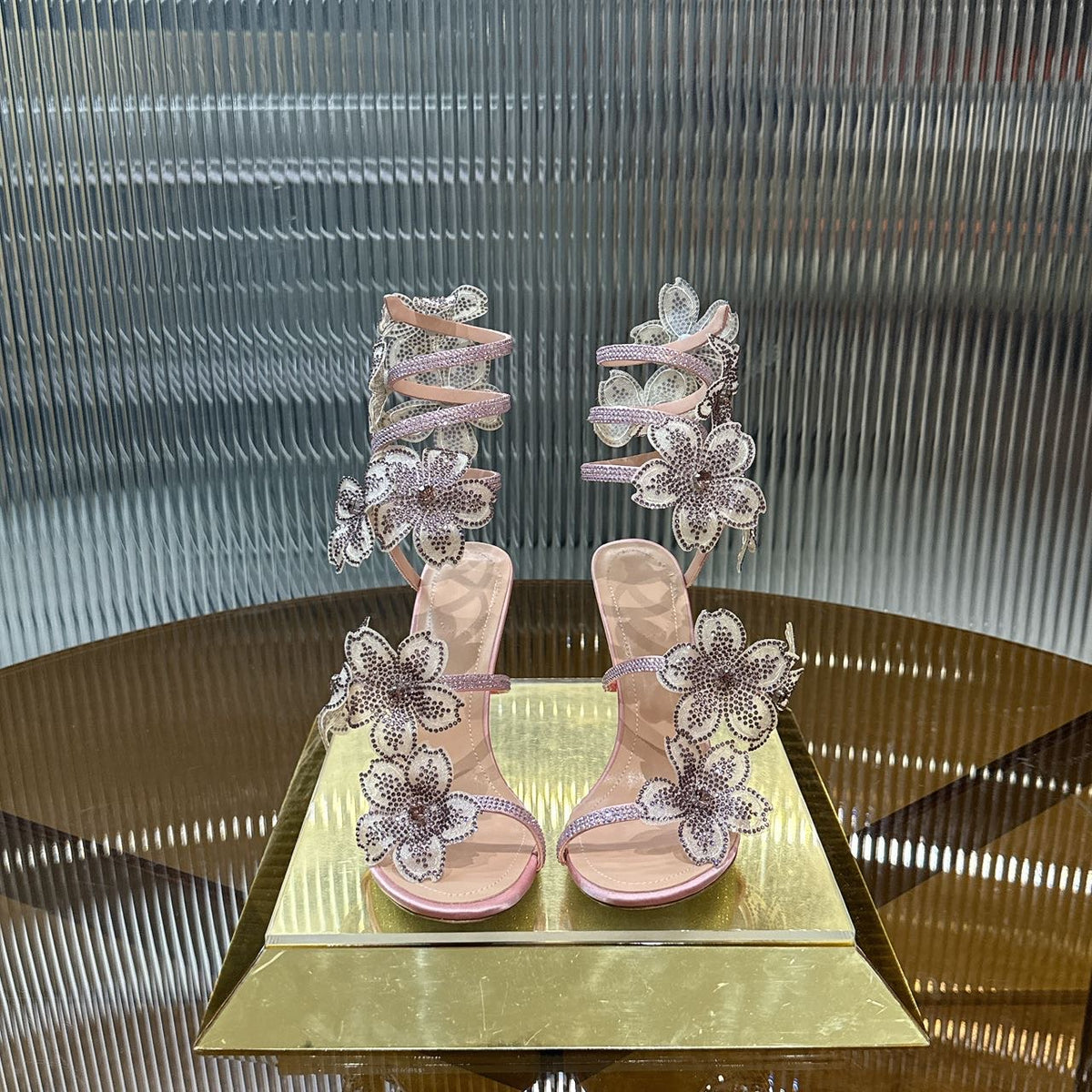 Rene Caovilla Peach Flower Sandal