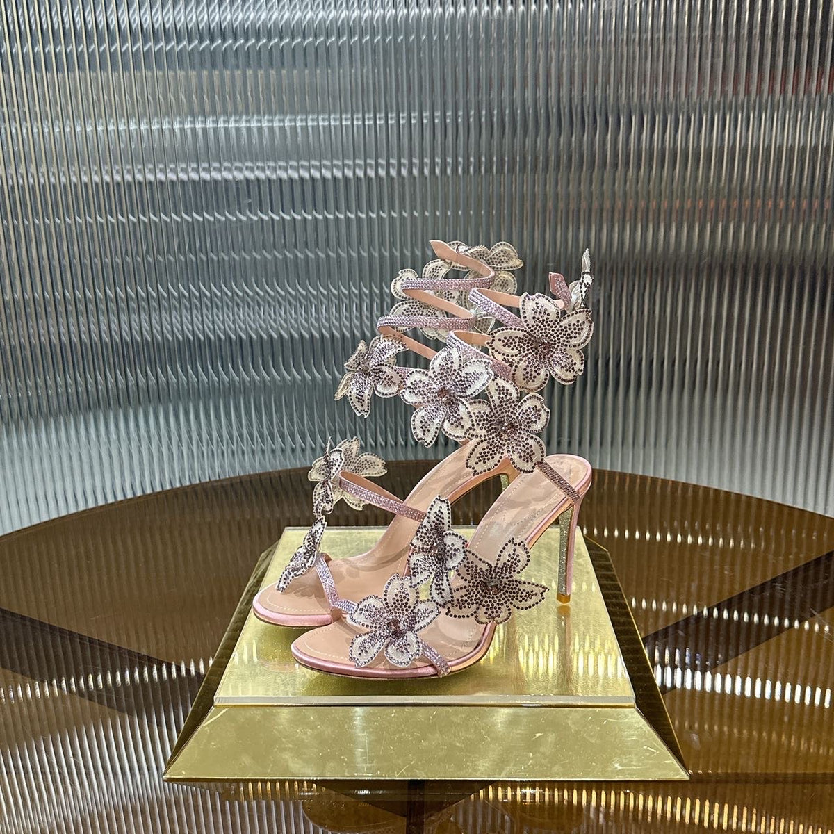 Rene Caovilla Peach Flower Sandal