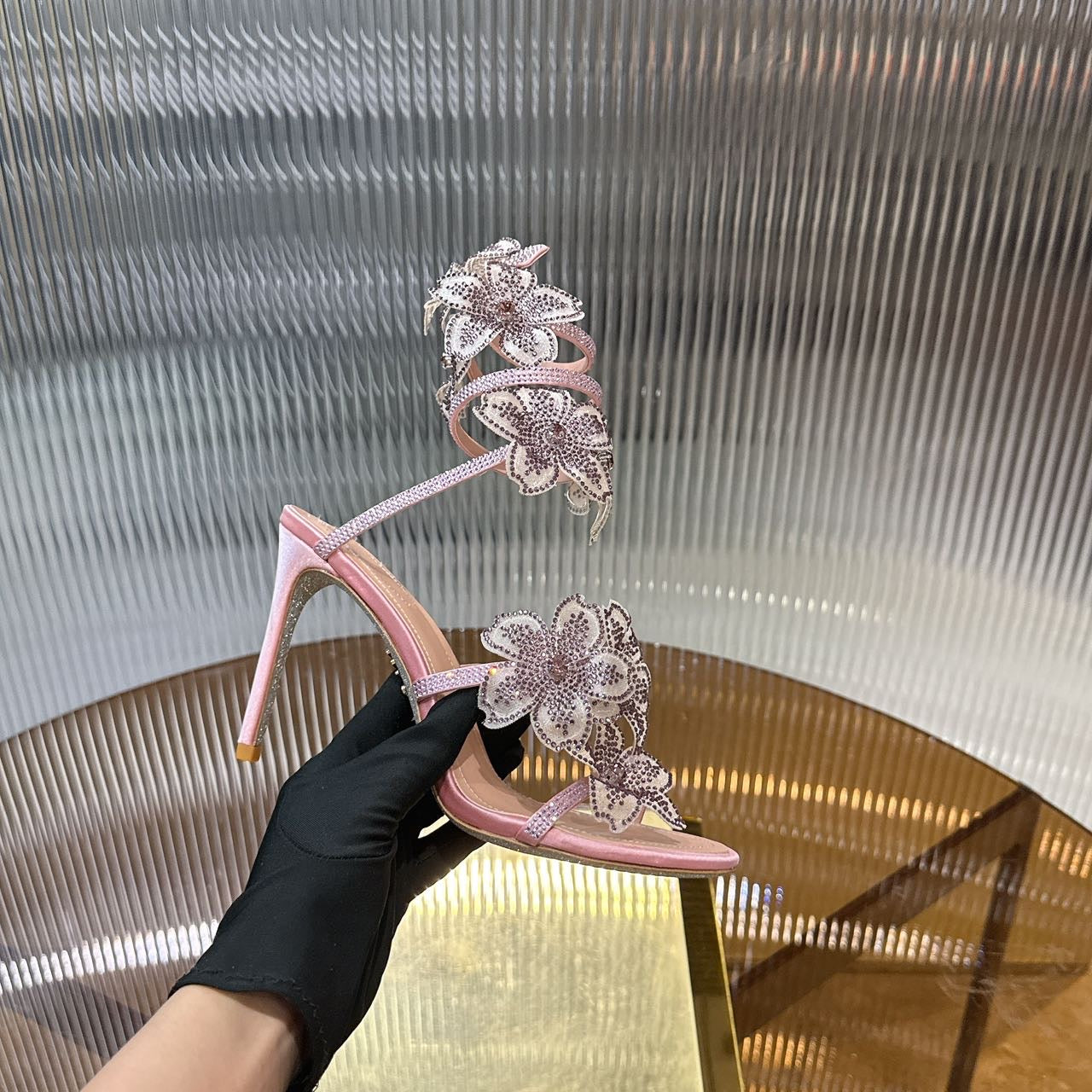Rene Caovilla Peach Flower Sandal