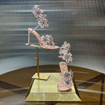 Rene Caovilla Peach Flower Sandal