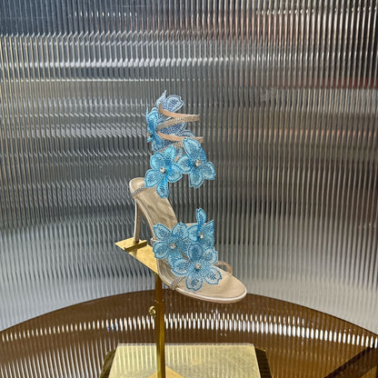 Rene Caovilla Peach Flower Sandal