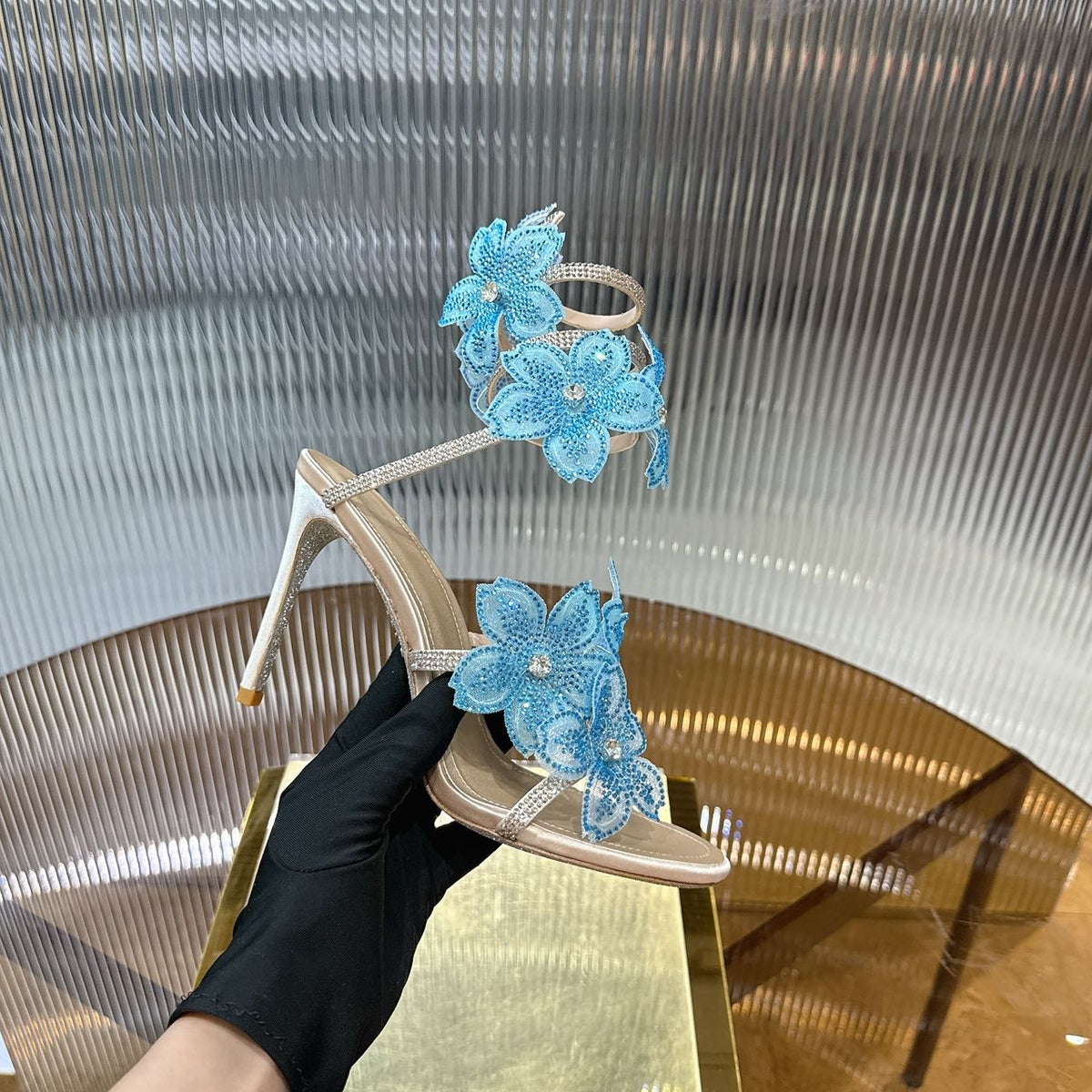 Rene Caovilla Peach Flower Sandal