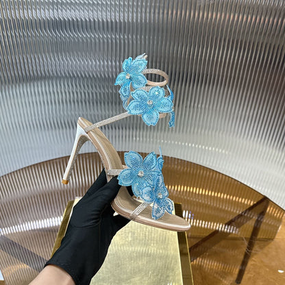 Rene Caovilla Peach Flower Sandal